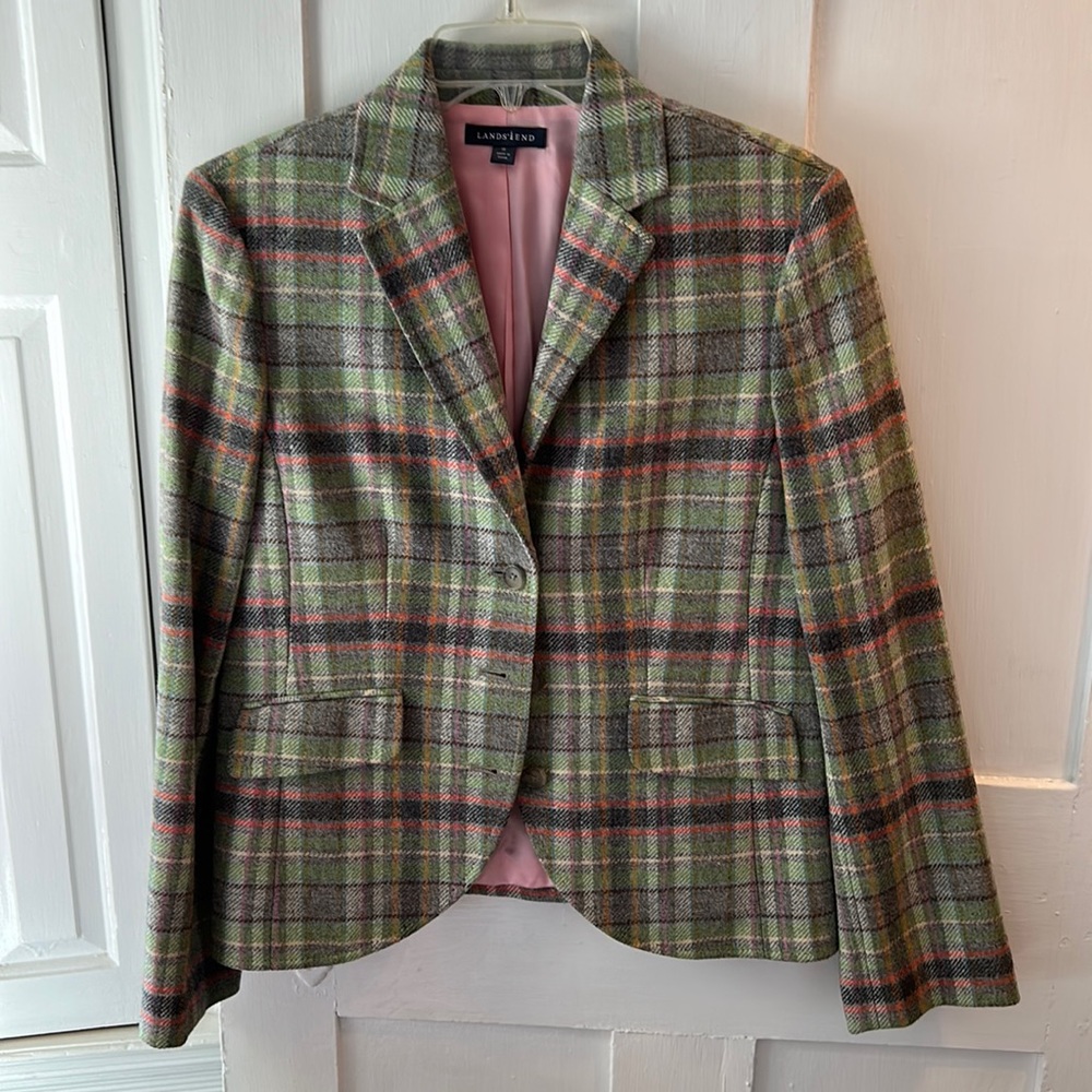 Vintage Land’s End Plaid Wool Blazer Size 10